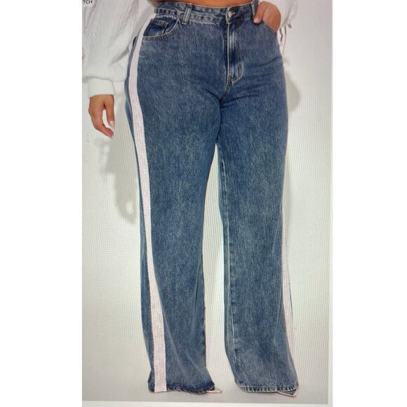 Fashion Nova Bow Lace Trim Denim Size 14 Plus - Picture 2 of 11